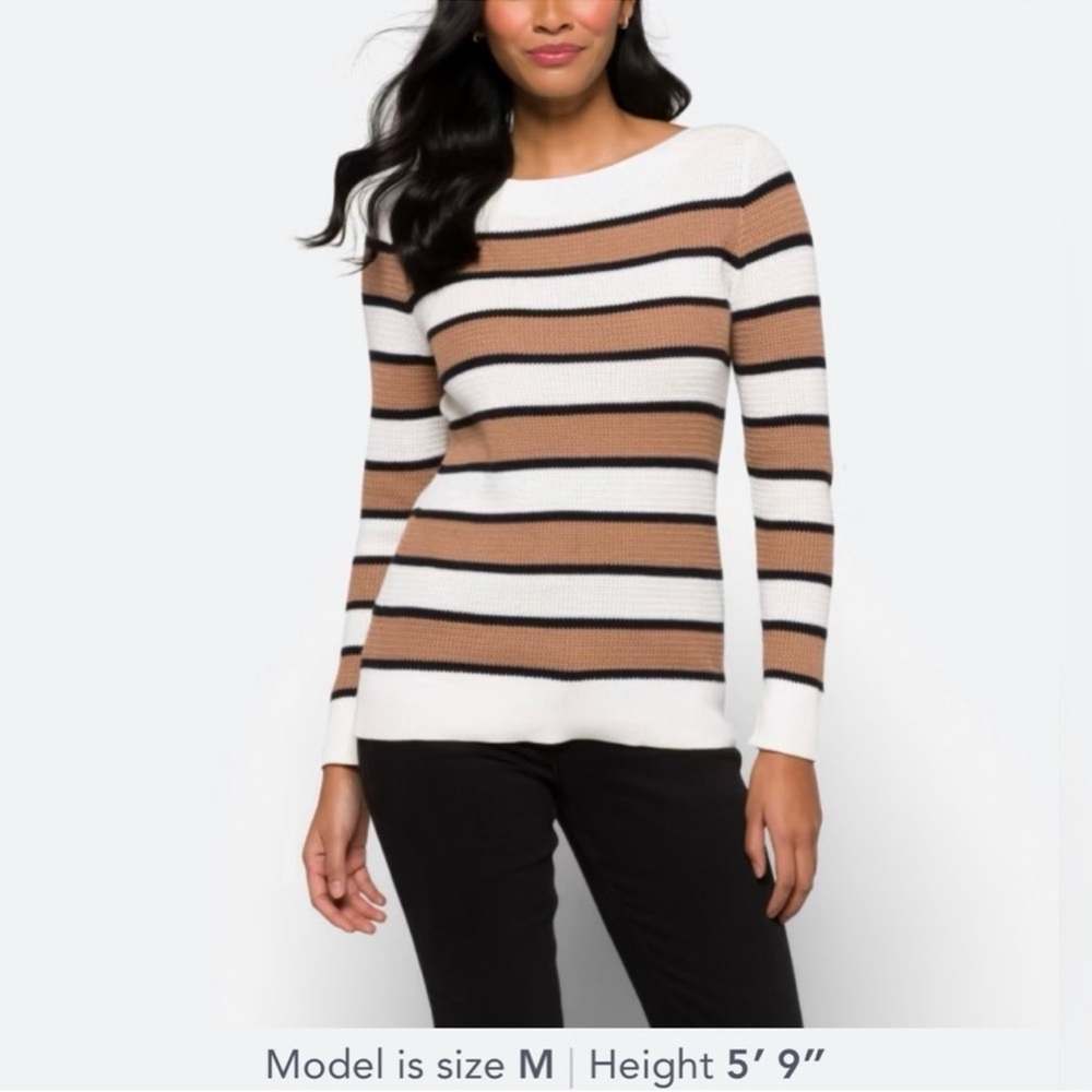 Market & Spruce Tawnee Cotton Blend Waffle Stitch Sweater White Brown XXL - Picture 4 of 5